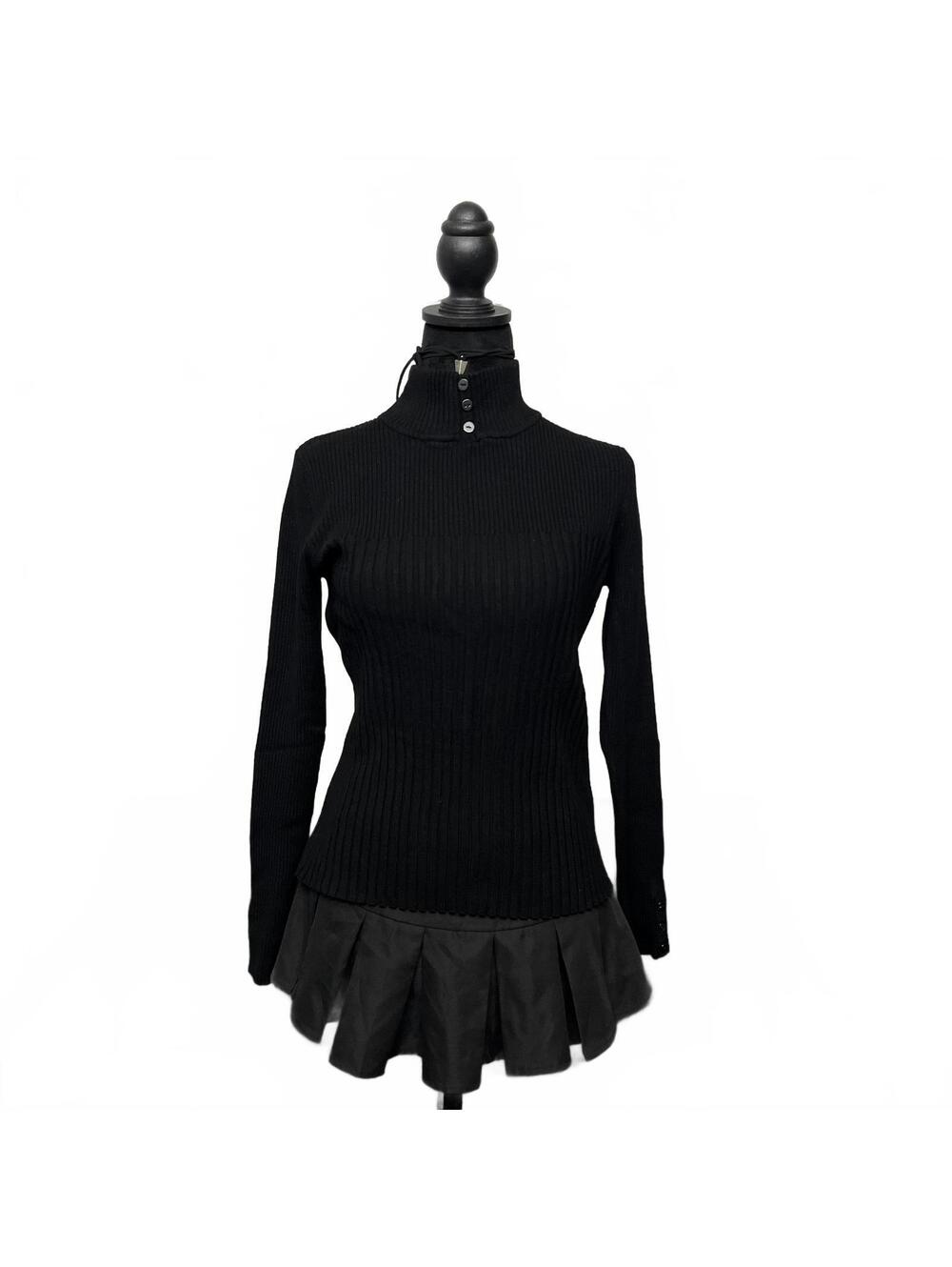 Lucien Daunois Collection Sz M Black Turtleneck Ribbed Sweater W Buttoned Hems